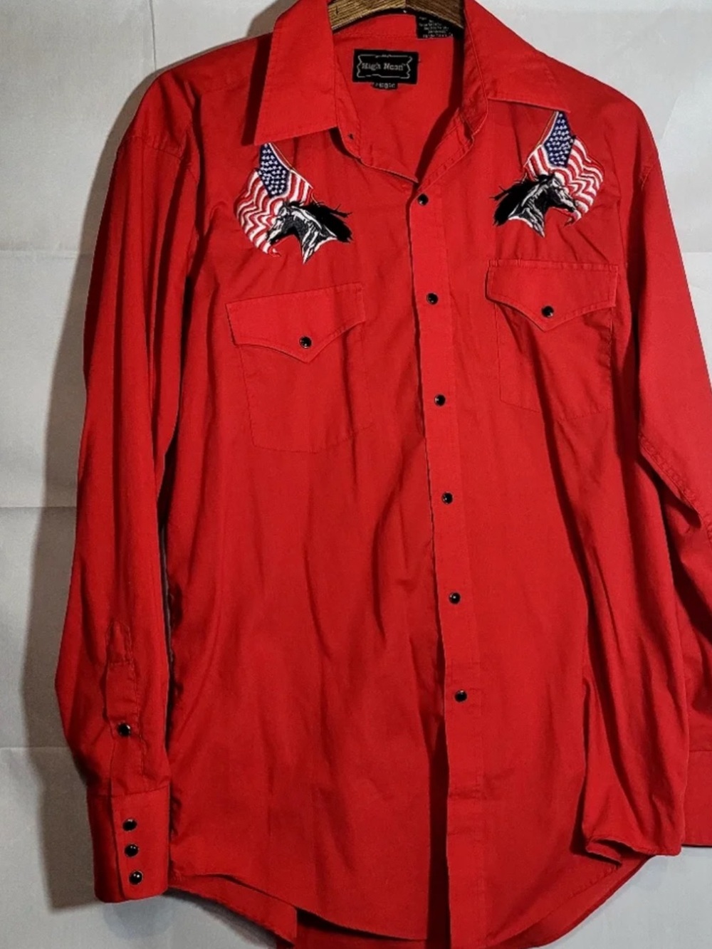 Men's High Noon Vintage Red Western Shirt with Black Buttons Size XL